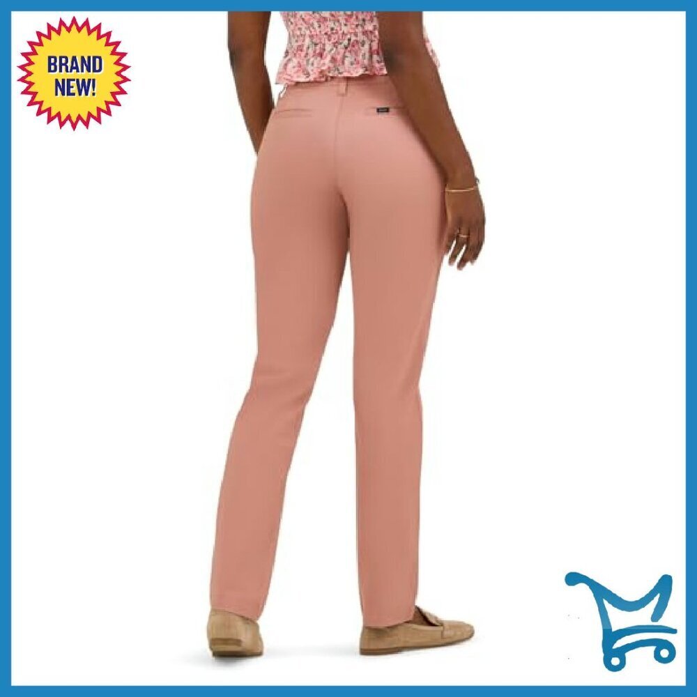 Regular Fit Stretch Chino Pants Mid Waist Straight Leg Casual - Picture 4 of 6